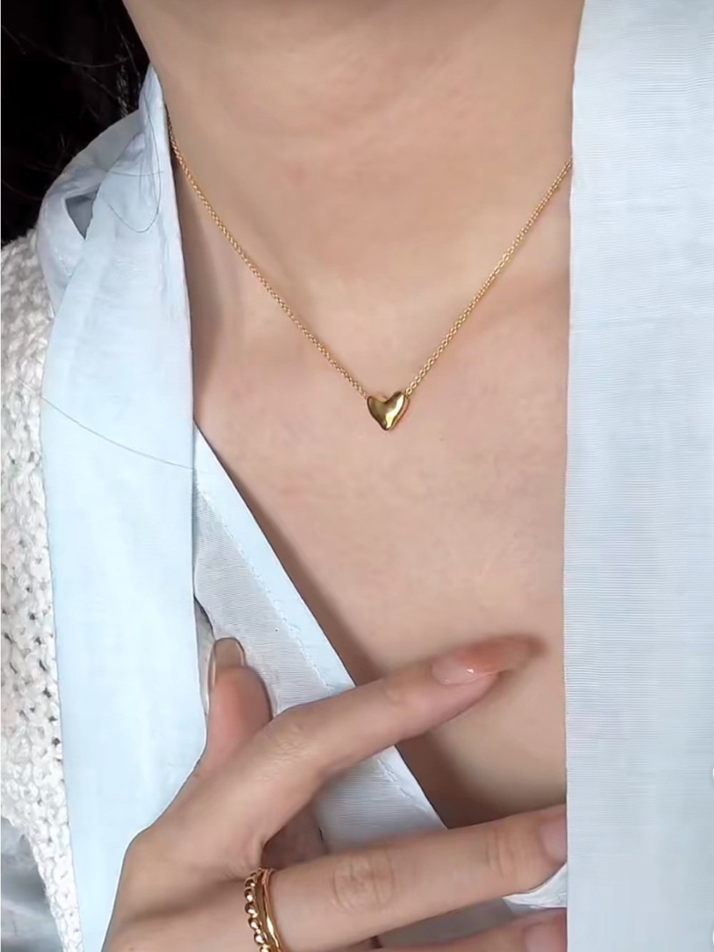 S925 Sterling Silver Base 14K Gold Plated Tiny Solid Heart Clavicle Necklace